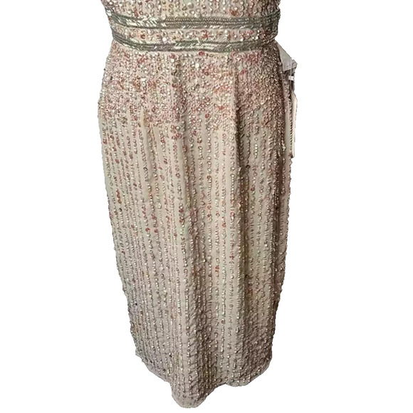 NWT Mac Duggal 70267 Nude Sequined Sleeveless V Neck‎ Midi Sheath Dress Size 12 - Picture 4 of 6